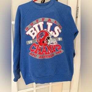 Vintage 1991 Buffalo Bills Blue Graphic Crewneck Sweatshirt